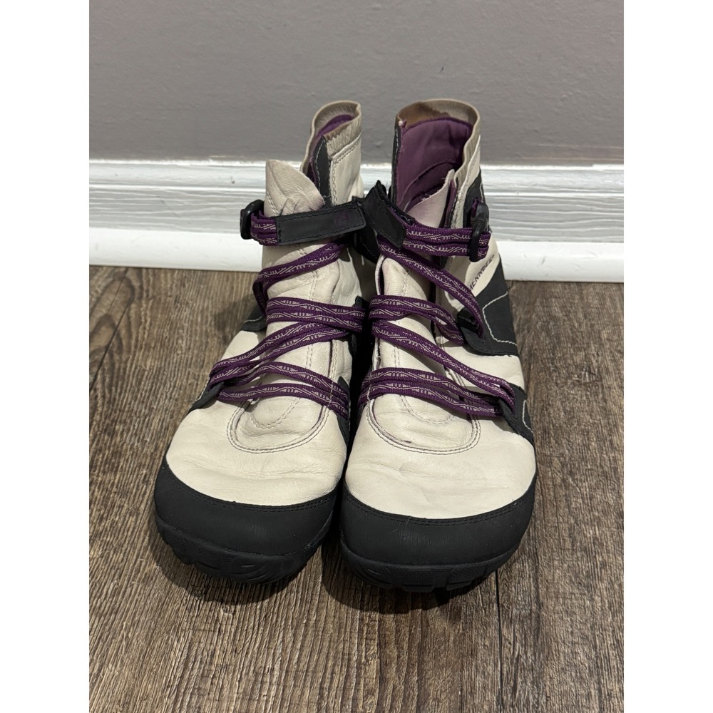 Merrell Barefoot Leather Hiking Boots Cream Black Purple Vibram Minimalist Women
